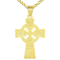 Load image into Gallery viewer, Solid 14k Yellow Gold Trinity Knot Celtic Cross Pendant with Figaro Chain Necklace
