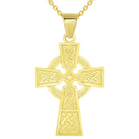 Load image into Gallery viewer, Solid 14k Yellow Gold Trinity Knot Celtic Cross Pendant Necklace
