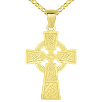 Load image into Gallery viewer, Solid 14k Yellow Gold Trinity Knot Celtic Cross Pendant with Cuban Chain Necklace
