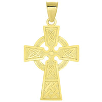 Load image into Gallery viewer, Solid 14k Yellow Gold Trinity Knot Celtic Cross Pendant with Cuban Chain Necklace
