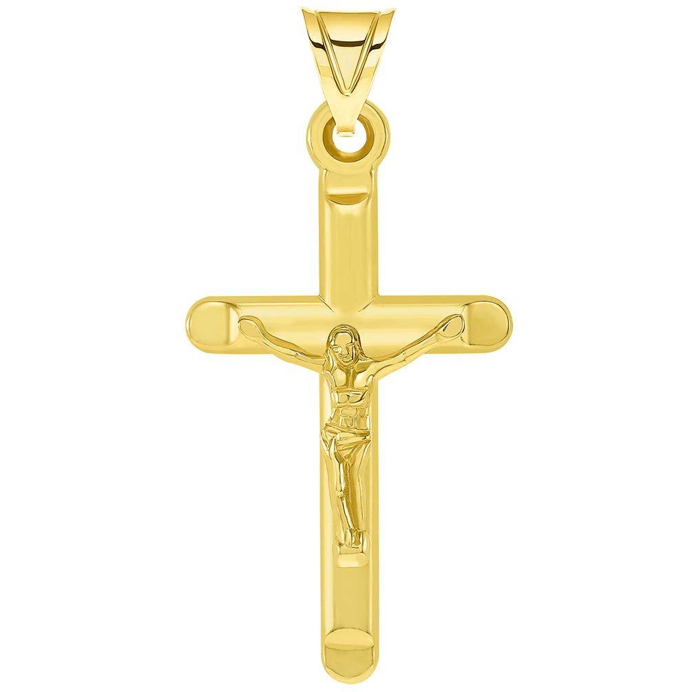 14k Yellow Gold Tube-Style Religious Crucifix Pendant