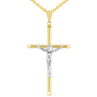 Load image into Gallery viewer, 14k Yellow Gold Tubular Crucifix Two-Tone Cross Pendant Necklace
