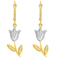 Load image into Gallery viewer, 14k Yellow Gold Tulip Flower Earrings with Leverback
