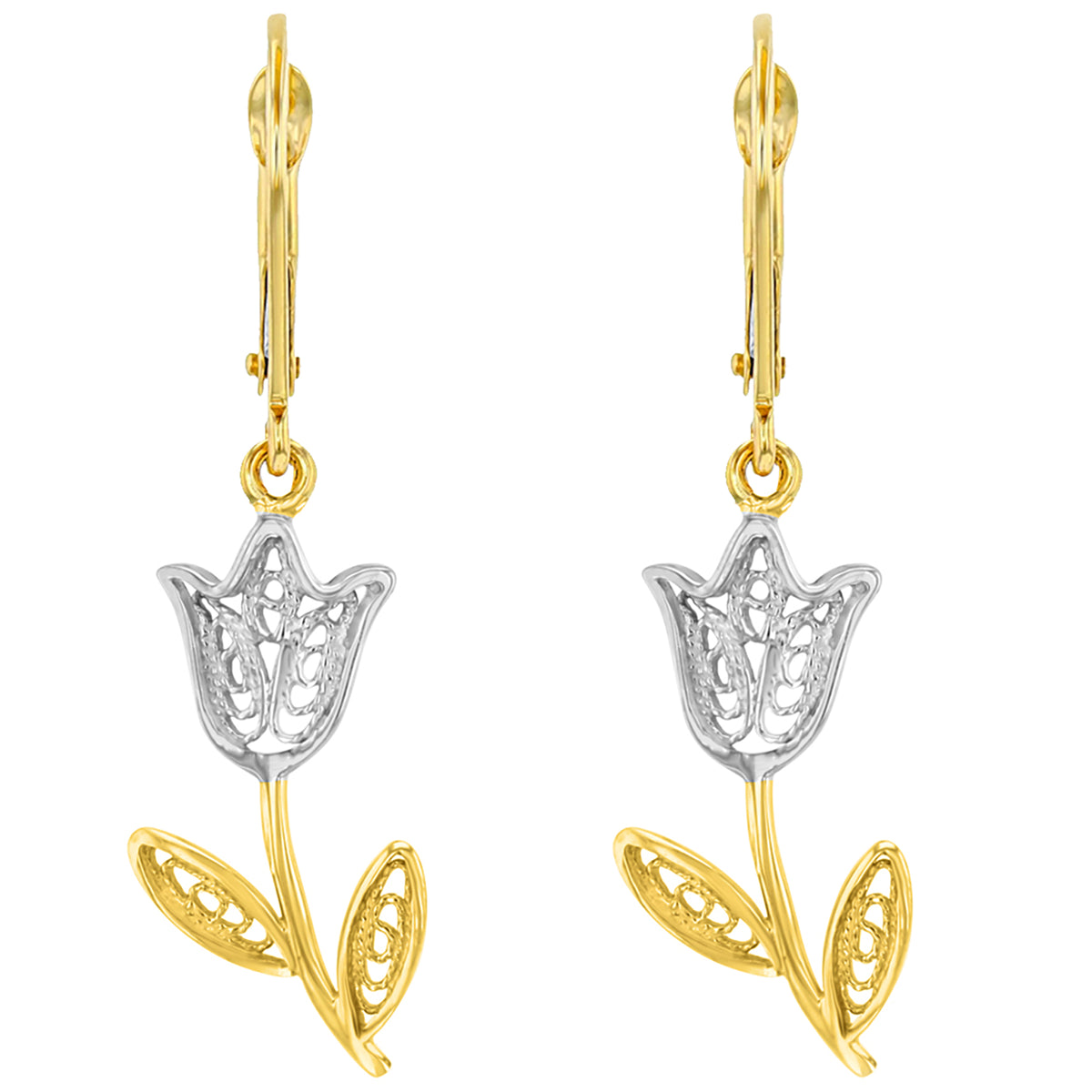 14k Yellow Gold Tulip Flower Earrings with Leverback