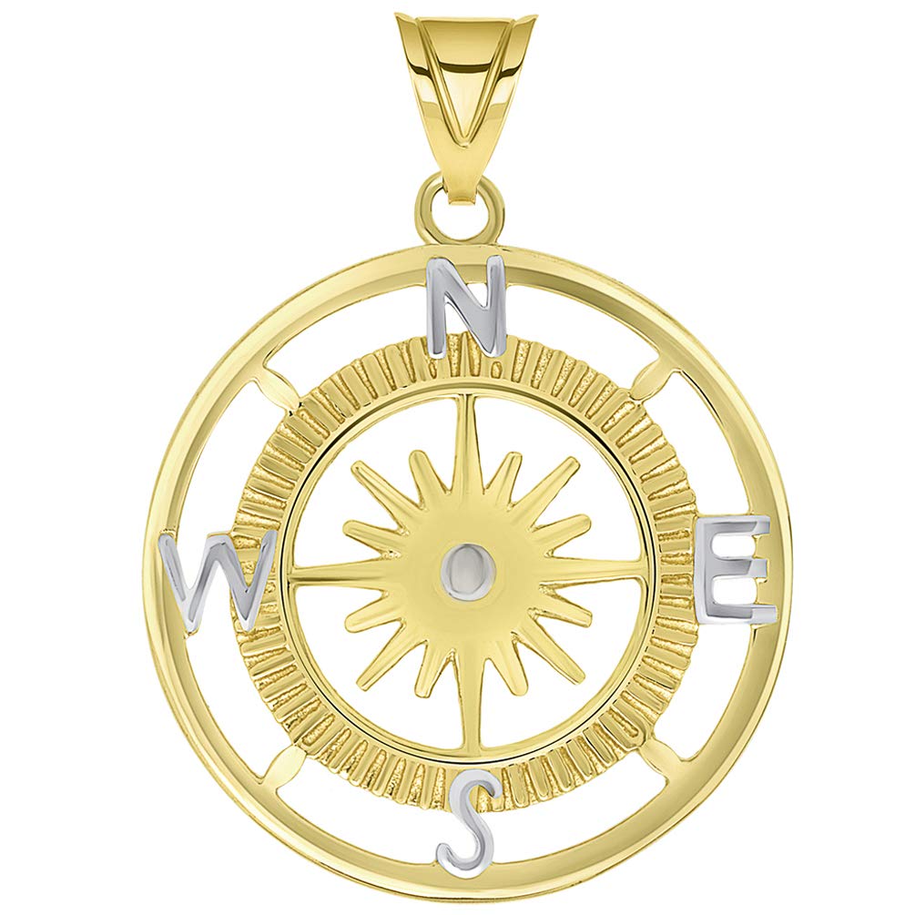 14k Yellow Gold Two Tone 16 Wind Point Compass Rose Pendant