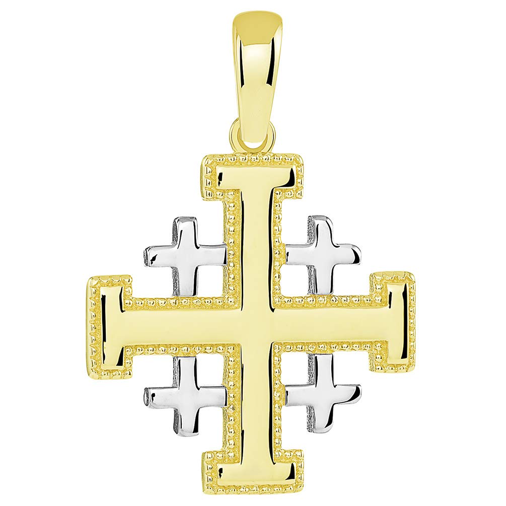 14k Yellow Gold Two Tone Crusaders Jerusalem Cross Pendant