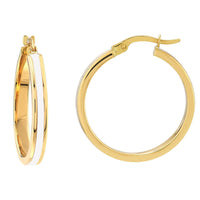 Load image into Gallery viewer, 14k Yellow Gold White Enamel Hoop Earrings with Latch Back, 1 Inch
