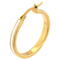 Load image into Gallery viewer, 14k Yellow Gold White Enamel Hoop Earrings with Latch Back, 1 Inch
