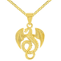 Load image into Gallery viewer, 14k Yellow Gold Winged Serpent Dragon Pendant Necklace - Small
