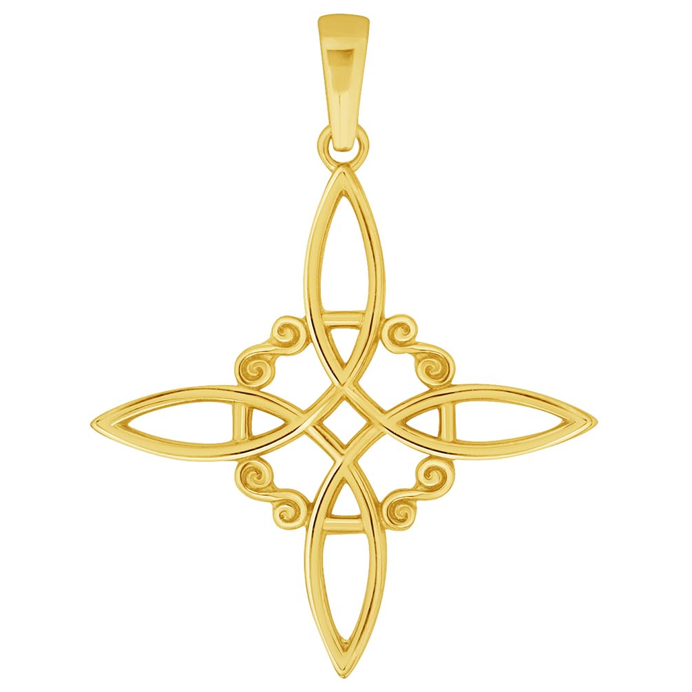 14k Yellow Gold Witch's Knot Cross Wiccan Symbol Pendant