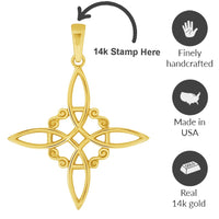 Load image into Gallery viewer, 14k Yellow Gold Witch&#39;s Knot Cross Wiccan Symbol Pendant

