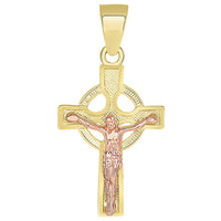 Load image into Gallery viewer, 14k Yellow Gold and Rose Gold Small Celtic Cross Crucifix Pendant
