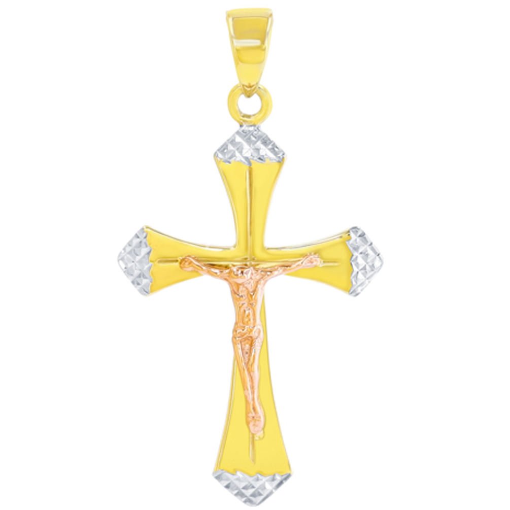 14k Yellow Gold and Rose Gold Textured Latin Cross Crucifix Pendant