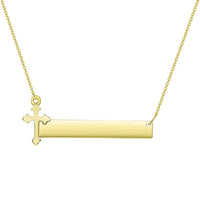 Load image into Gallery viewer, 14k Yellow Gold Engravable Bar with Cross Necklace
