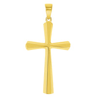 Load image into Gallery viewer, Solid 14k Yellow Gold Beveled Edge Simple Religious Cross Pendant Necklace
