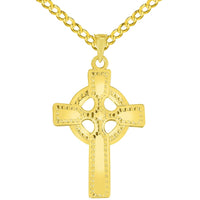 Load image into Gallery viewer, Solid 14k Yellow Gold Religious Celtic Cross Pendant with Cuban Curb Chain Necklace
