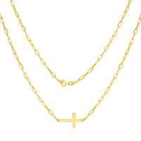Load image into Gallery viewer, 14k Gold 18&quot; Sideways Cross Paperclip Necklace
