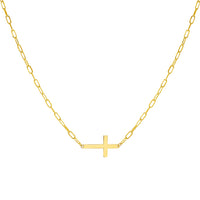 Load image into Gallery viewer, 14k Gold 18&quot; Sideways Cross Paperclip Necklace
