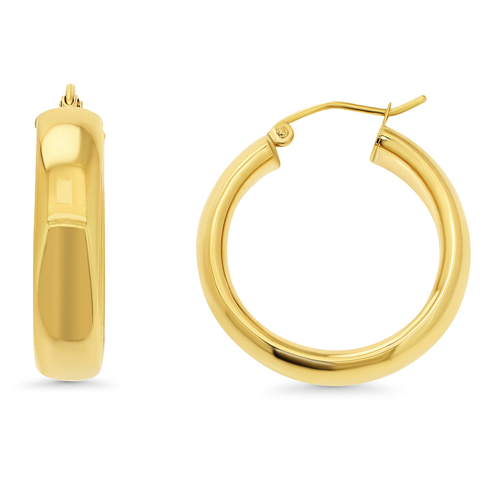 14k Gold 1 Inch Height Plain Tube Hoop Earrings