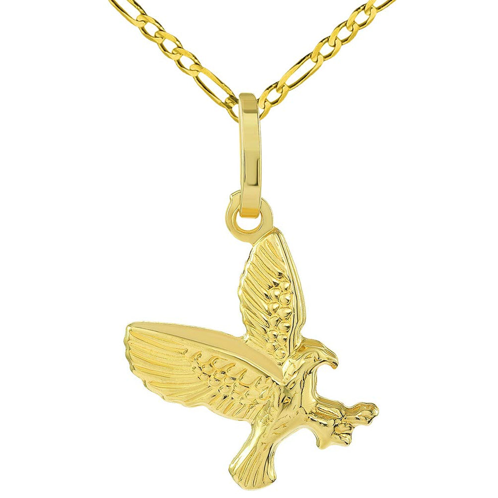 14k Gold 3-D Small Eagle Charm Pendant Necklace