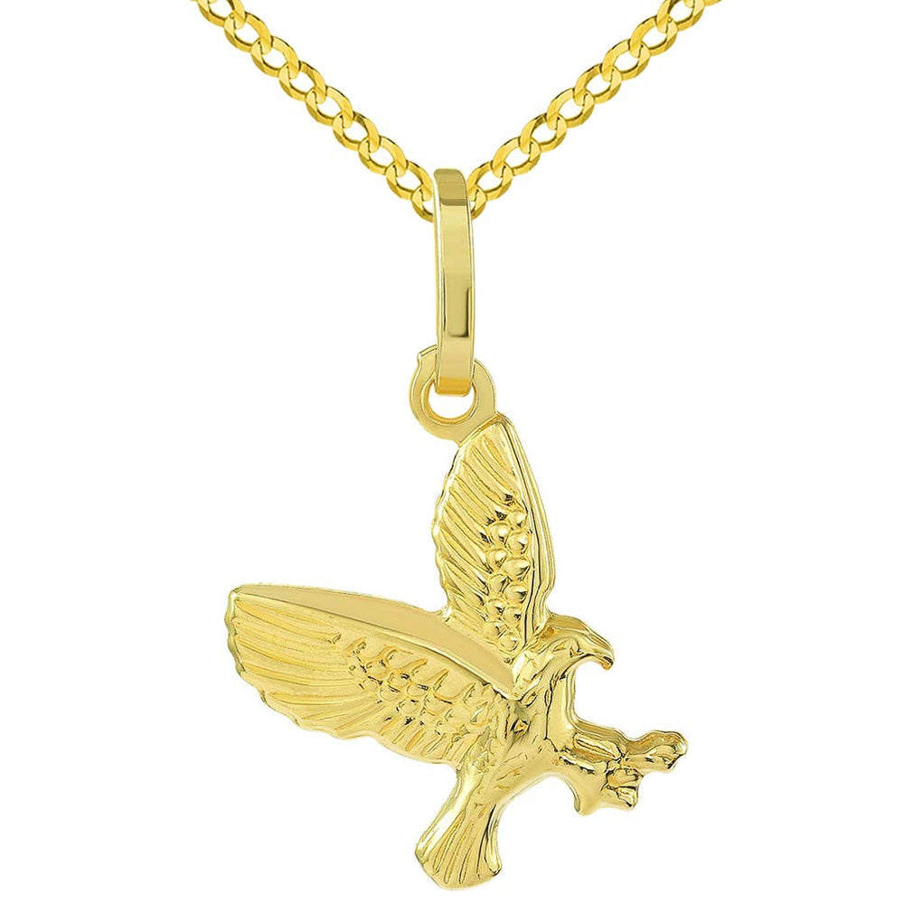 14k Gold 3-D Small Eagle Charm Pendant Necklace
