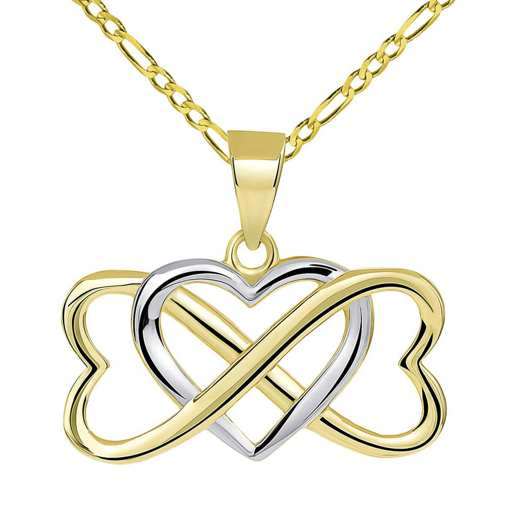 14k Gold 3-Heart Infinity Love Pendant with Figaro Necklace