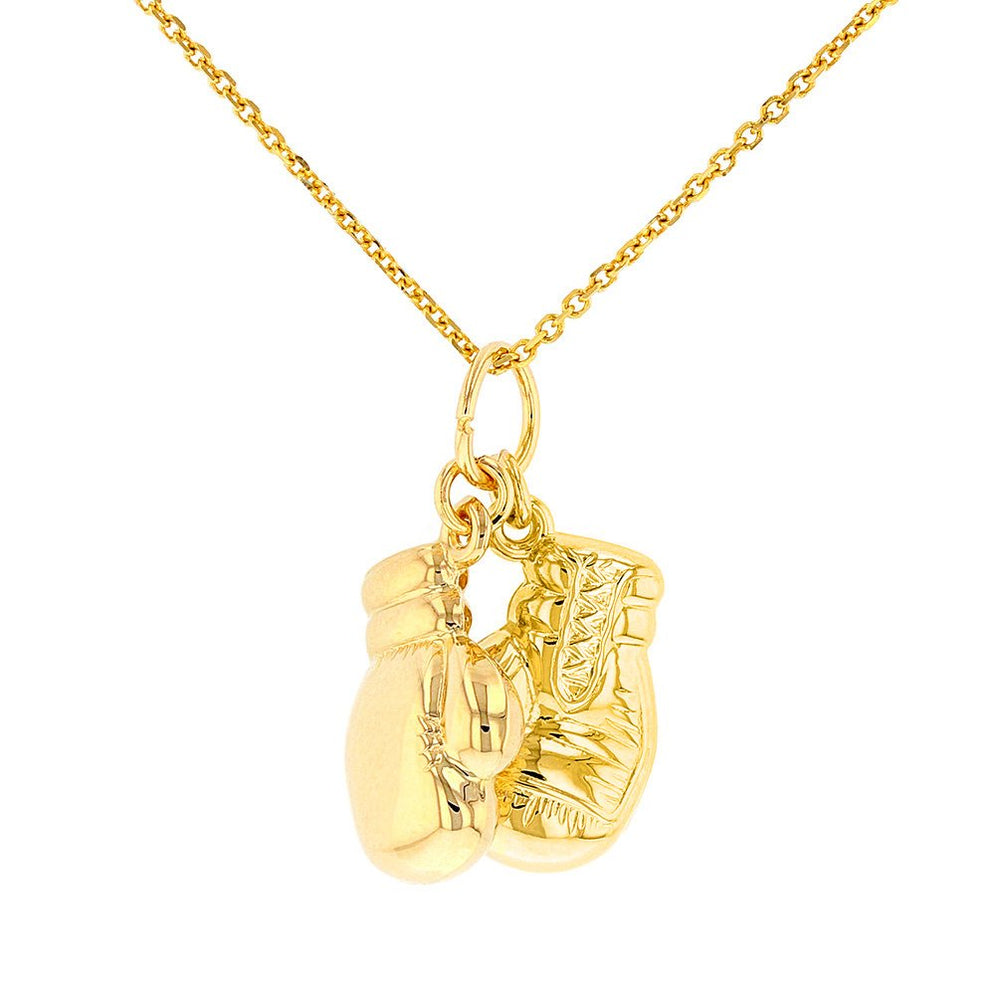 14k Gold 3D Boxing Gloves Charm Pendant Necklace