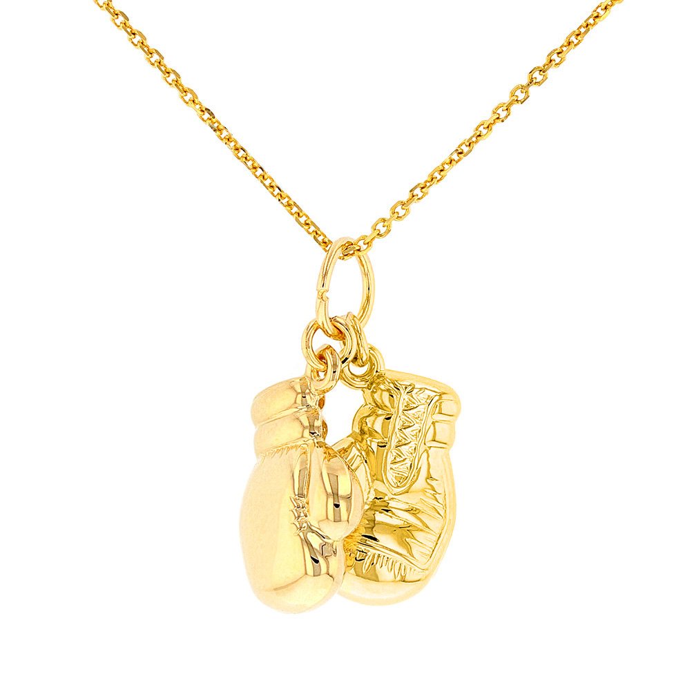 14k Gold 3D Boxing Gloves Charm Pendant Necklace
