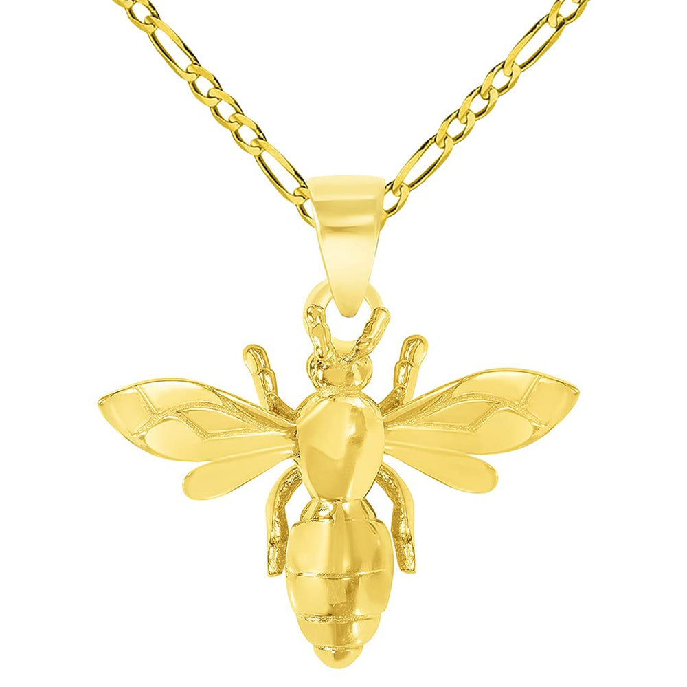 14k gold 3D honey bee charm pendant necklace