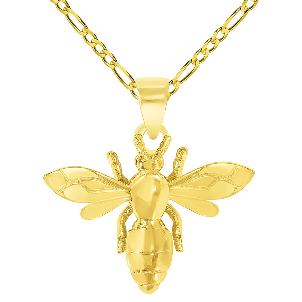 14k gold 3D honey bee charm pendant necklace