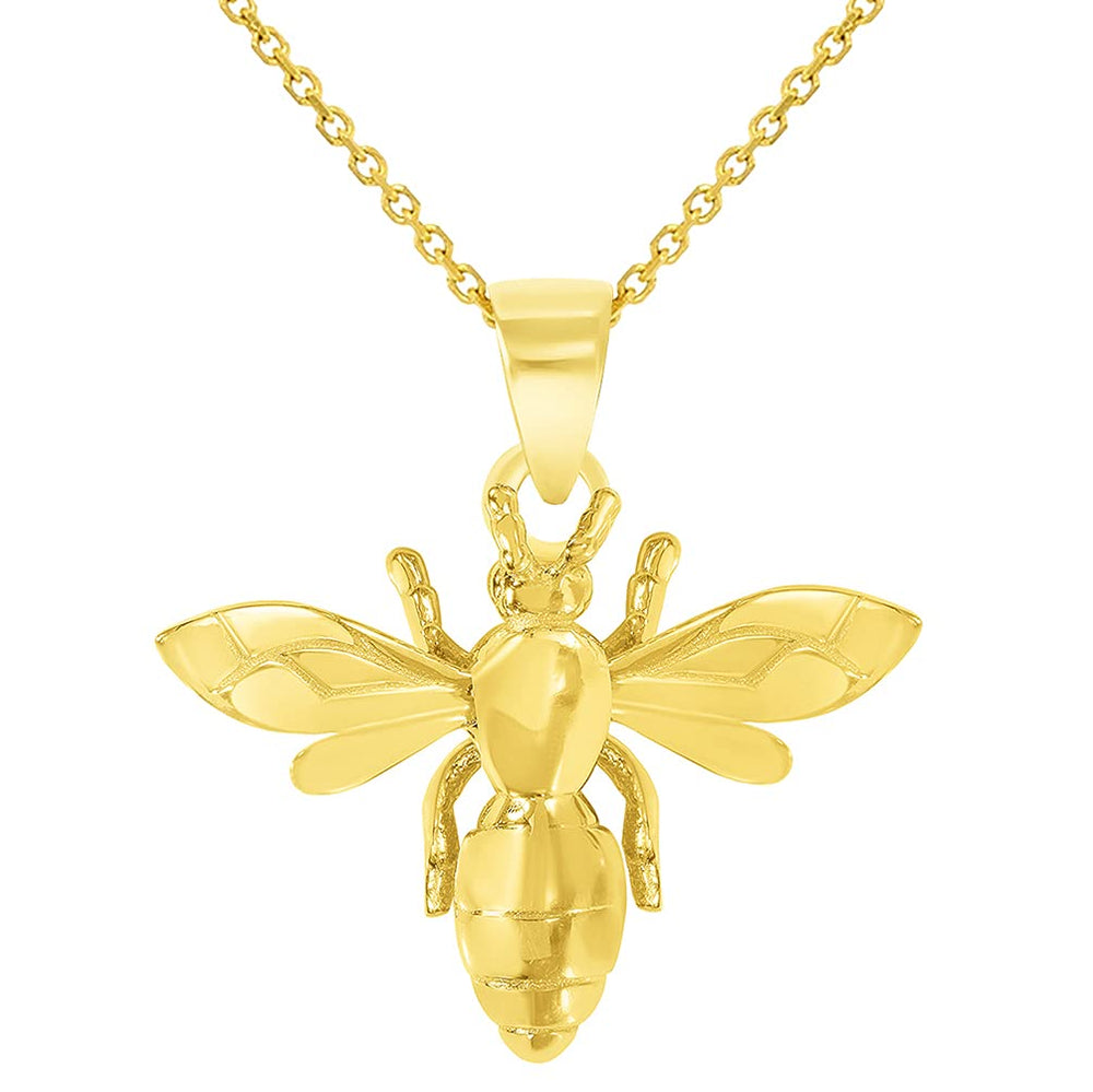 14k gold 3D honey bee charm pendant necklace