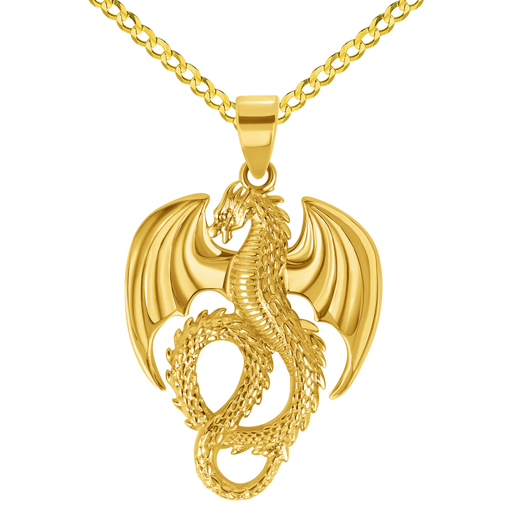 14k Gold 3D Serpent Dragon Pendant Necklace