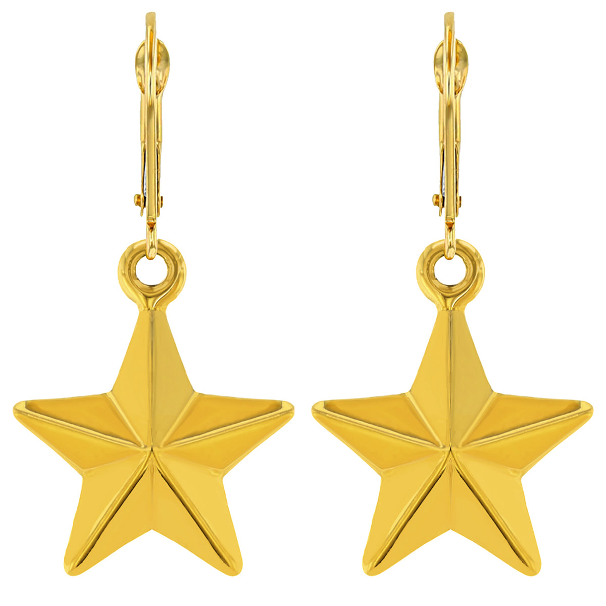 14k Gold 3D Small Star Dangle Drop Earrings