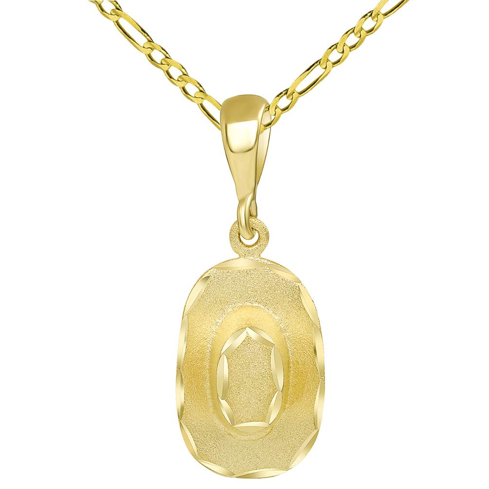 14k Gold 3D Western Cowboy Hat Pendant on a Figaro Chain Necklace