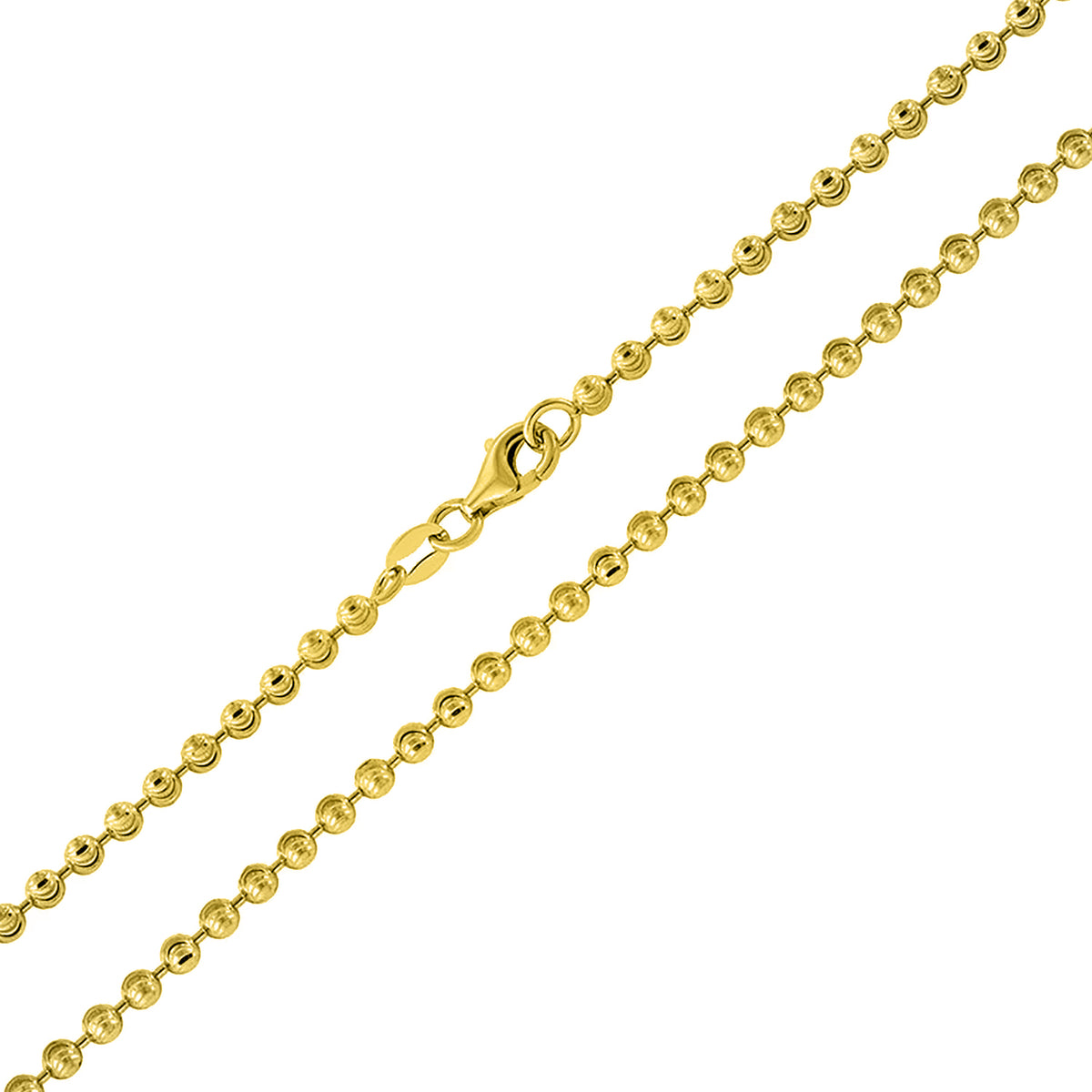 14k Gold 3mm Moon-Cut Ball Chain Bead Necklace 