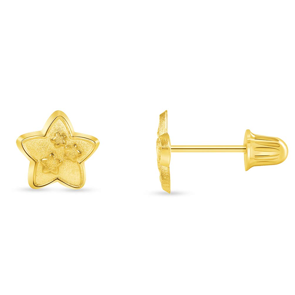14k Gold 4 Star Stud Earrings with Screw Back