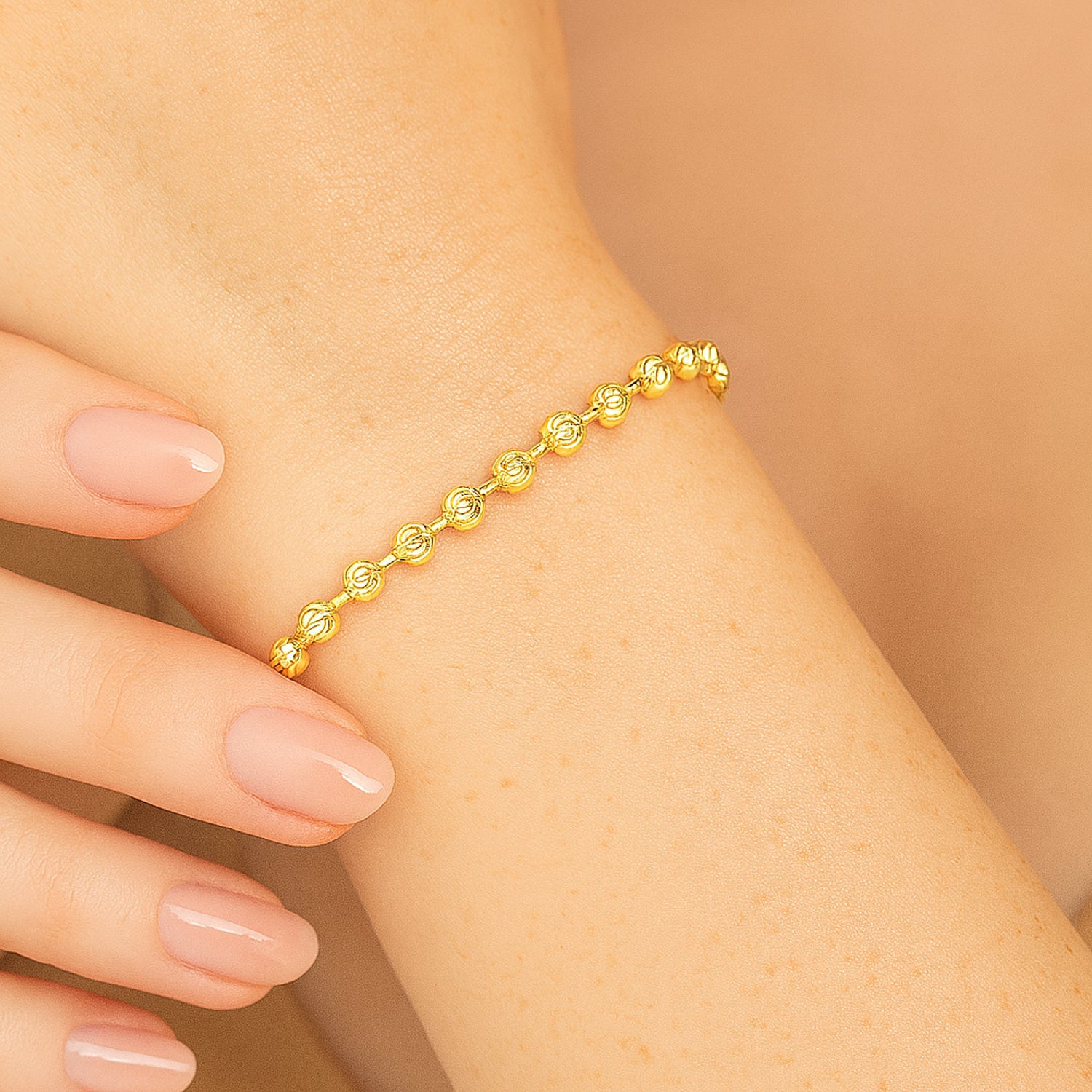 14K Gold 4mm Moon Cut Ball Bead Chain Bracelet | Jewelry America