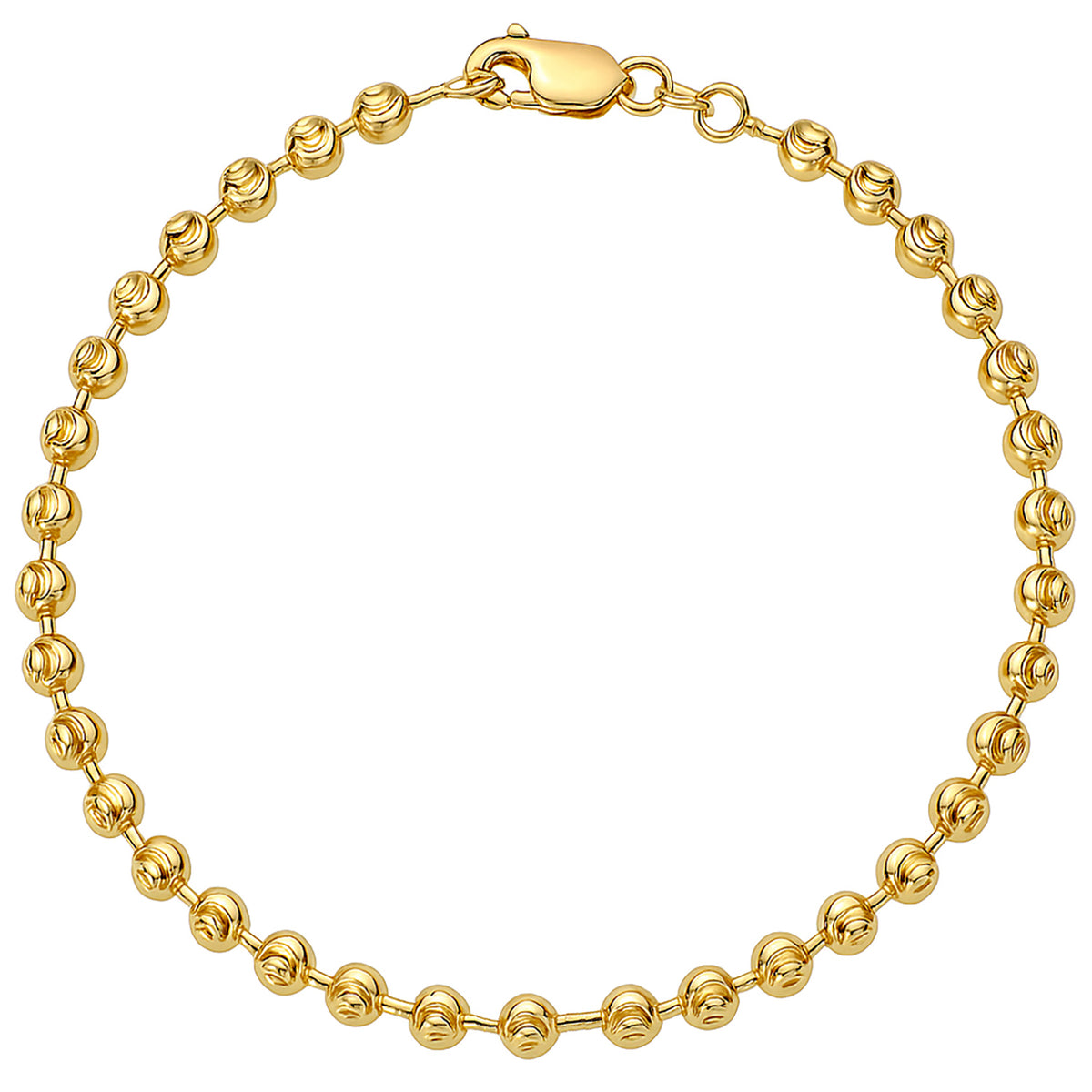 14K Gold 5mm Moon Cut Ball Bead Chain Bracelet