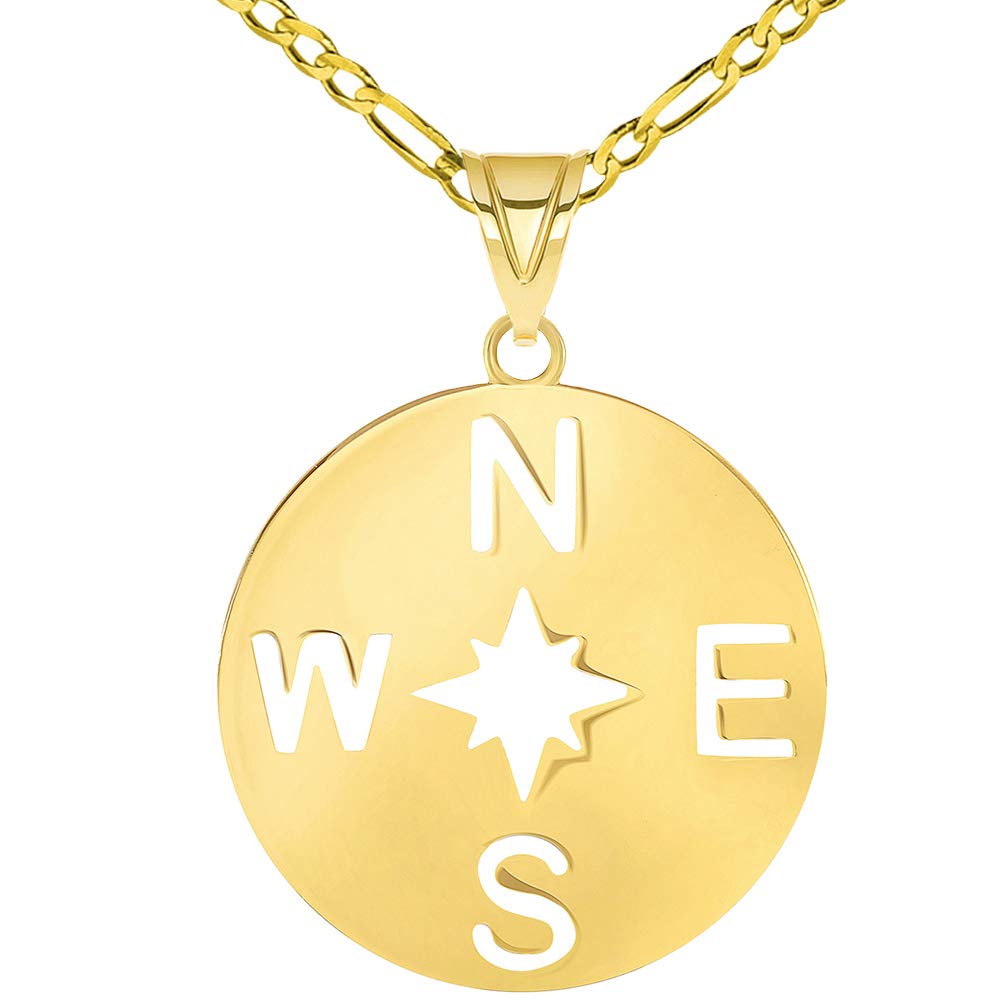 14k Gold 8-Point Compass Rose Pendant Necklace
