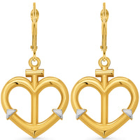 Load image into Gallery viewer, 14k Gold Anchor Heart Dangle Drop Earrings
