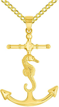 Load image into Gallery viewer, 14k Gold Anchor-Seahorse Pendant with Cable Necklaces
