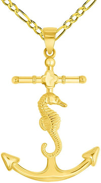 Load image into Gallery viewer, 14k Gold Anchor-Seahorse Pendant with Figaro Necklaces
