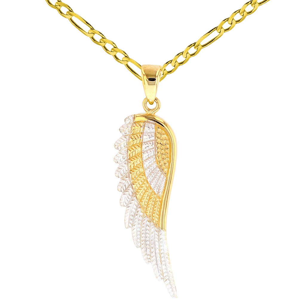 14k Gold Angel Wing Charm Pendant Necklace