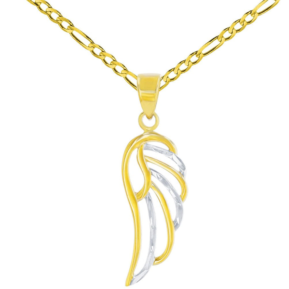 14k Gold Angel Wing Pendant With Figaro Necklace
