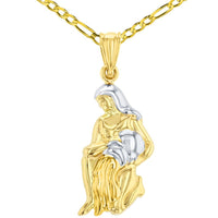Load image into Gallery viewer, 14K Gold Aquarius Zodiac Pendant Figaro Chain
