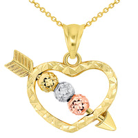 Load image into Gallery viewer, 14K Gold Beaded Heart Arrow Pendant Necklace

