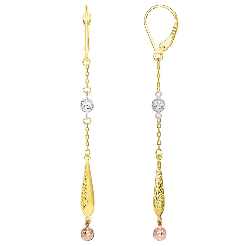 14k Gold Beaded Teardrop Dangle Drop Earrings