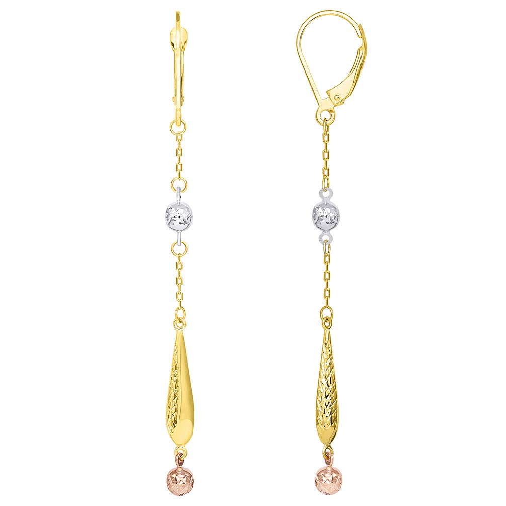 14k Gold Beaded Teardrop Dangle Drop Earrings