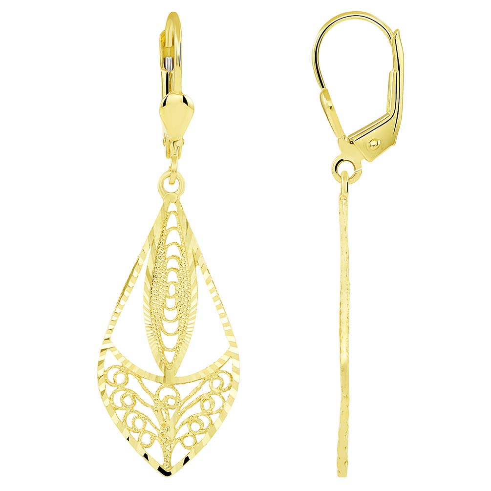 14k Gold Boho-Chic Filigree Dangle Earrings