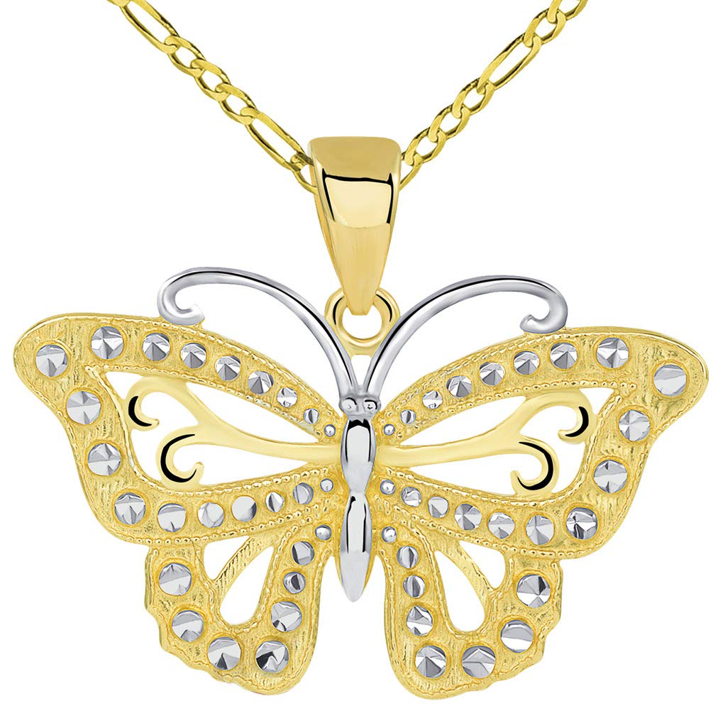 14k Gold Budded Butterfly Pendant Necklace 
